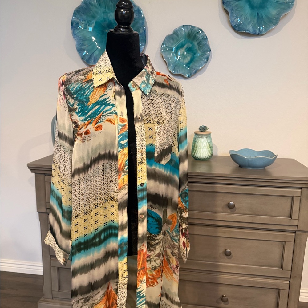 Multicolor Patterned Long Shirt Jacket